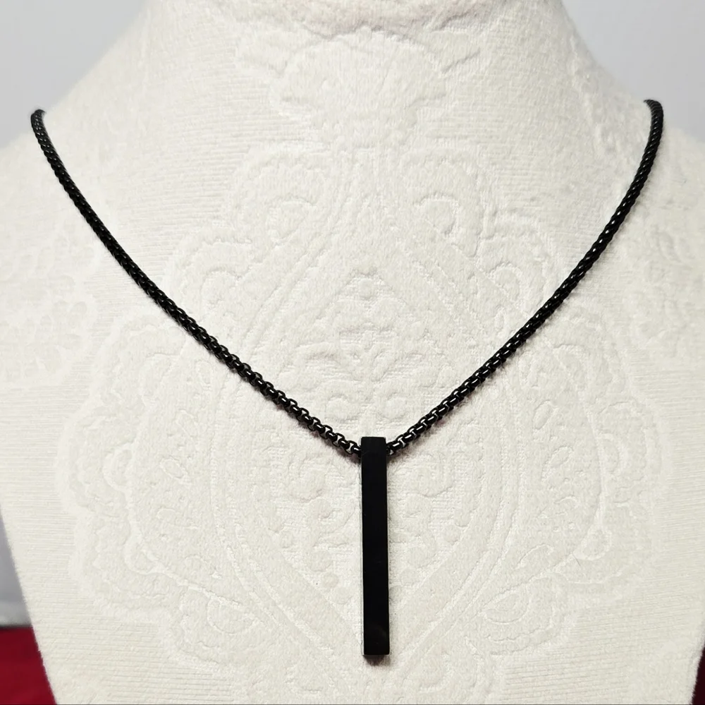 Black Stainless Steel Bar Pendant Necklace 24